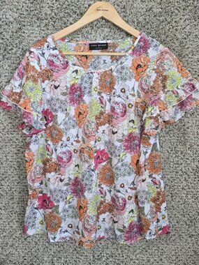 Lane Bryant Top Womens 12 Pink Floral Print Scoop Neck Blouse Casual Ladies